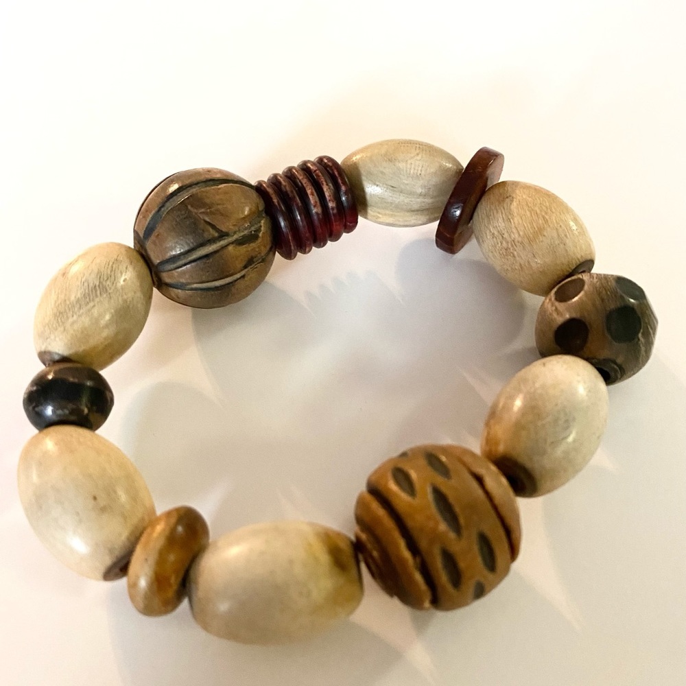 Natural Wooden Beaded Stretch Bracelet